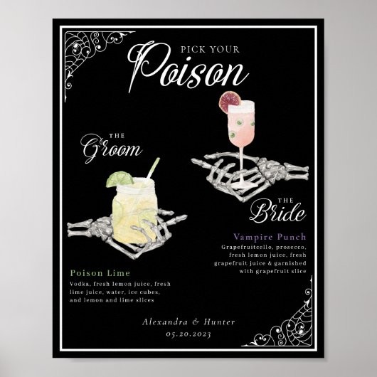 Pick your Poison Skelettbrille & Groom Cocktails Poster (Vorne)