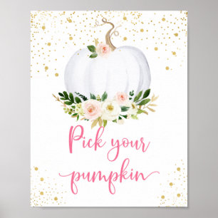 Pick Your Pumpkin Pink Gold Birthday Sign Poster