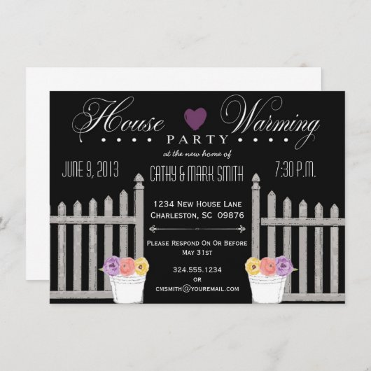 Picket Fence HouseWarming-Party Einladung (Vorne/Hinten)