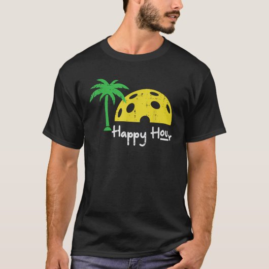 Pickle Ball Happy Hour Palm Tree Pickleball Men Wo T-Shirt (Vorderseite)