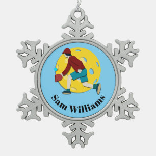 Pickle Ball Schneeflocken Zinn-Ornament