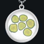 Pickle Chips Green Kosher Dill Sweet Pickle Chip Versilberte Kette<br><div class="desc">Das Design von Necklace bietet eine originale Marker-Abbildung von knackigen grünen Pickle-Chips. Ideal für Ihren Lieblings-Feinschmecker oder Pickle-Fan!</div>