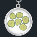 Pickle Chips Green Kosher Dill Sweet Pickle Chip Versilberte Kette<br><div class="desc">Das Design von Necklace bietet eine originale Marker-Abbildung von knackigen grünen Pickle-Chips. Ideal für Ihren Lieblings-Feinschmecker oder Pickle-Fan!</div>