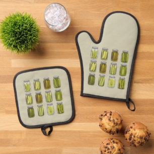Pickle-Liebhaber Vintage-Dosen-Gurken Glas Weihnac Ofenhandschuh & Topflappen-Set