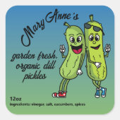 Pickle Pals Funny Cartoon Pickles Label Quadratischer Aufkleber (Vorderseite)