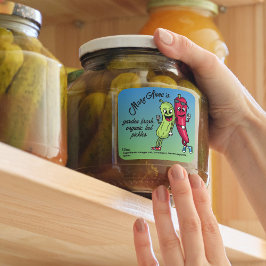 Pickle und Pfefferpals Funny Cartoon Pickles Label Quadratischer Aufkleber