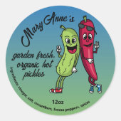 Pickle und Pfefferpals Funny Cartoon Pickles Label Runder Aufkleber (Vorderseite)