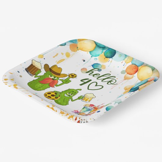 Pickleball 40. Geburtstag Pappteller (Gewinkelt)