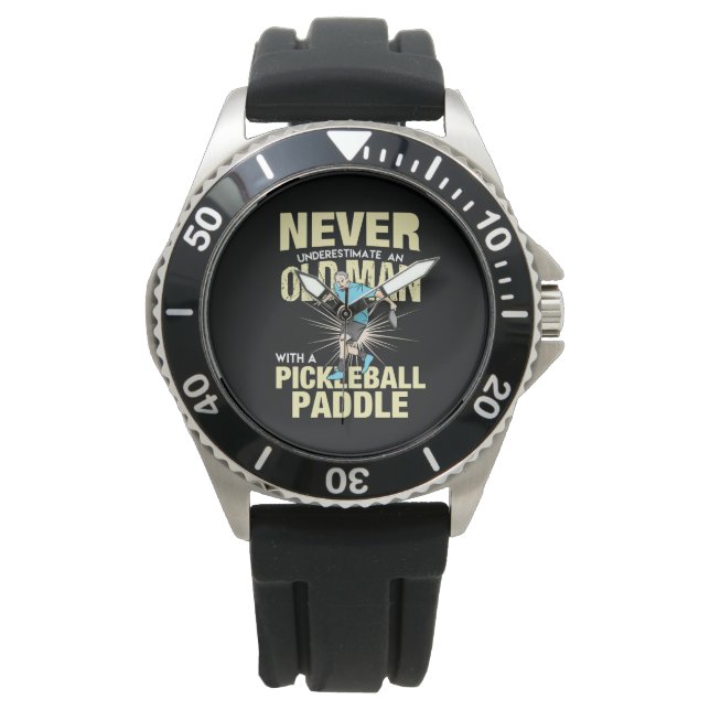 Pickleball - Alter Mann mit Pickleball-Paddel Armbanduhr (Vorderseite)