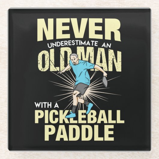 Pickleball - Alter Mann mit Pickleball-Paddel Glasuntersetzer (Vorderseite)