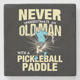 Pickleball - Alter Mann mit Pickleball-Paddel Steinuntersetzer