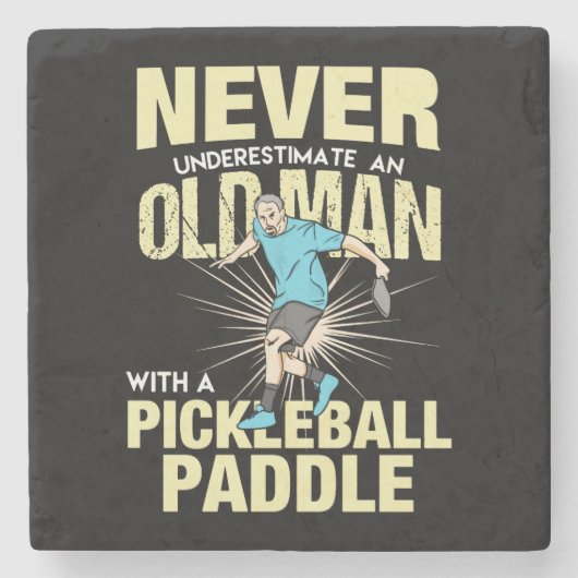 Pickleball - Alter Mann mit Pickleball-Paddel Steinuntersetzer (Vorderseite)