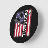 Pickleball American Flag Funny Pickleball Lover Vi Runde Wanduhr (Winkel)
