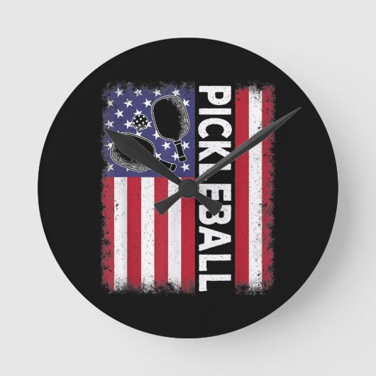 Pickleball American Flag Funny Pickleball Lover Vi Runde Wanduhr (Vorderseite)