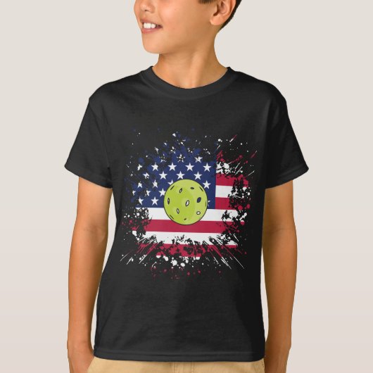 Pickleball American Flag US Racket Paddle Ball T-Shirt (Vorderseite)