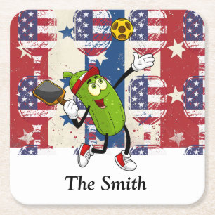 Pickleball American themed für 4. Juli Rechteckiger Pappuntersetzer