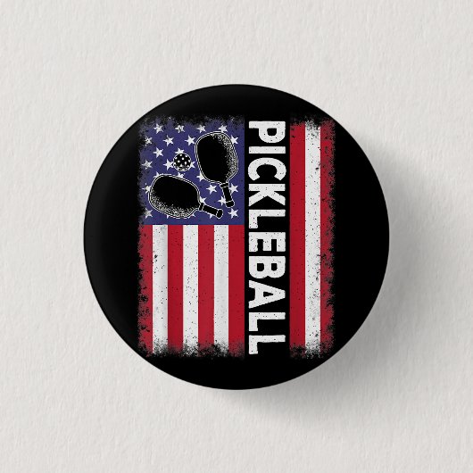 Pickleball Amerikanische Flagge Lustiger Picklebal Button (Vorderseite)