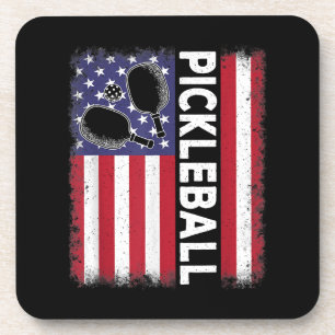 Pickleball Amerikanische Flagge Lustiger Picklebal Getränkeuntersetzer