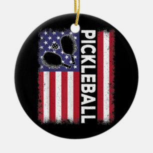 Pickleball Amerikanische Flagge Lustiger Picklebal Keramik Ornament