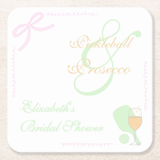 Pickleball and Prosecco Bridal Shower Rechteckiger Pappuntersetzer (Vorderseite)