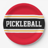 PICKLEBALL Athletic Bold Bright Red Black Stripes Pappteller (Vorderseite)