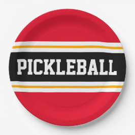 PICKLEBALL Athletic Bold Bright Red Black Stripes Pappteller