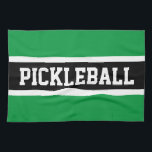 PICKLEBALL Athletic Bright Green Black Stripes Geschirrtuch<br><div class="desc">Dieses lustige sportliche Design beinhaltet sportlichen PICKLEBALL-Text in einem breiten schwarzen Mittelstreifen,  der mit weißen Streifen gegen leuchtend grüne Außenstreifen markiert ist. Die Farben und Texte in diesem Design können personalisiert sein.</div>