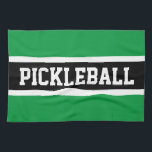 PICKLEBALL Athletic Bright Green Black Stripes Geschirrtuch<br><div class="desc">Dieses lustige sportliche Design beinhaltet sportlichen PICKLEBALL-Text in einem breiten schwarzen Mittelstreifen,  der mit weißen Streifen gegen leuchtend grüne Außenstreifen markiert ist. Die Farben und Texte in diesem Design können personalisiert sein.</div>