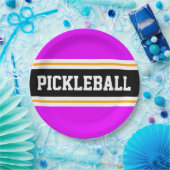 PICKLEBALL Athletic Tropical Pink Black Stripes Pappteller (Party)