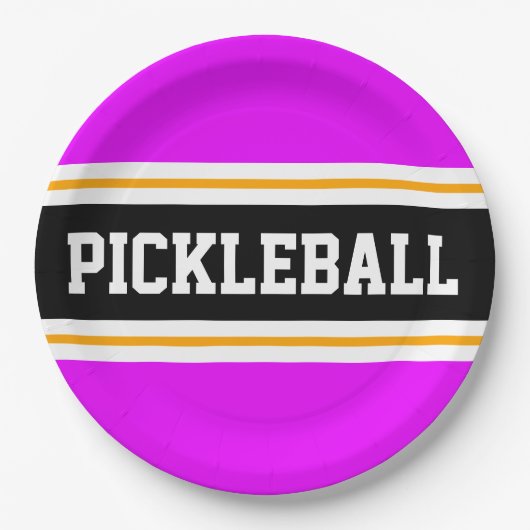 PICKLEBALL Athletic Tropical Pink Black Stripes Pappteller (Vorderseite)