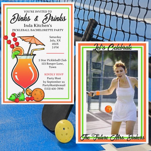 Pickleball Bachelorette Wedding Dinks & Drinks Einladung