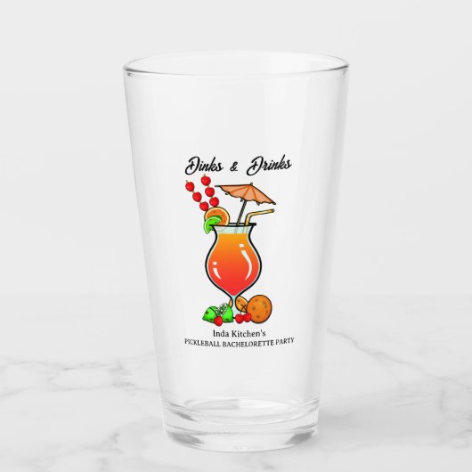 Pickleball Bachelorette Wedding Dinks & Drinks Glas (Vorderseite)
