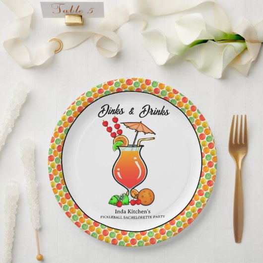 Pickleball Bachelorette Wedding Dinks & Drinks Pappteller (Hochzeit)