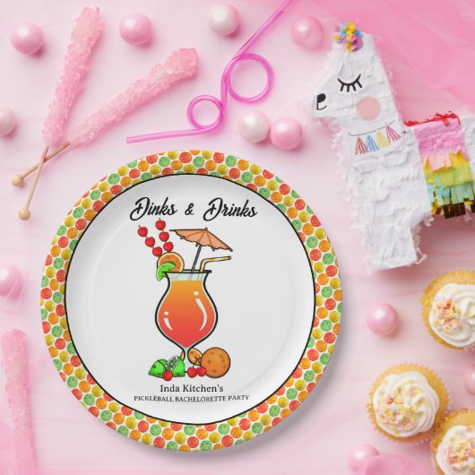 Pickleball Bachelorette Wedding Dinks & Drinks Pappteller (Party)