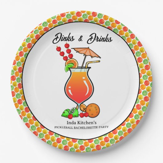 Pickleball Bachelorette Wedding Dinks & Drinks Pappteller (Vorderseite)