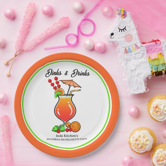 Pickleball Bachelorette Wedding Dinks & Drinks Pappteller (Party)