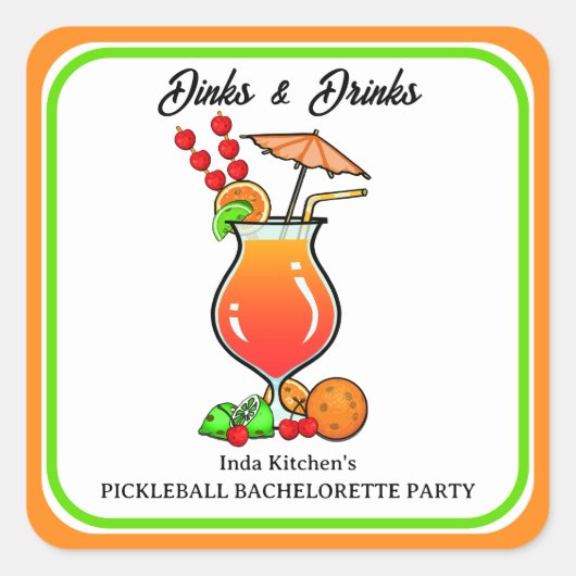 Pickleball Bachelorette Wedding Dinks & Drinks Quadratischer Aufkleber (Vorderseite)