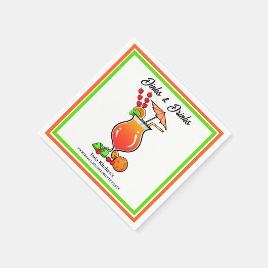 Pickleball Bachelorette Wedding Dinks & Drinks Serviette (Ecke)