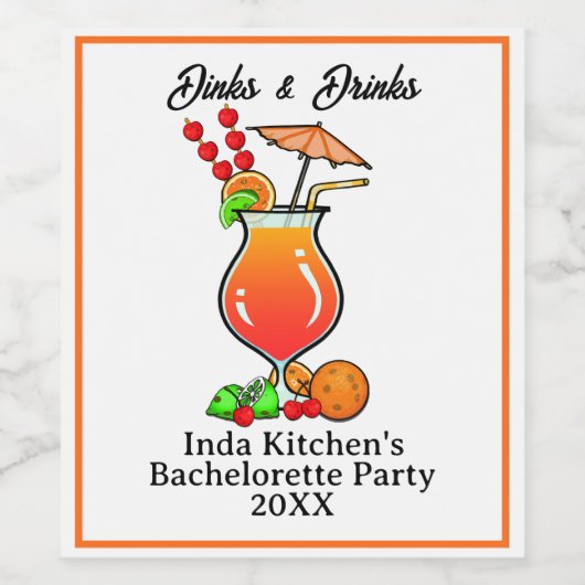 Pickleball Bachelorette Wedding Dinks & Drinks Weinetikett (Einzelnes Label)