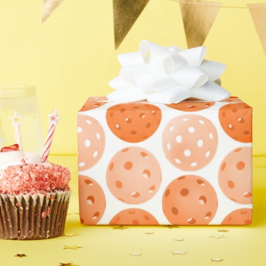 Pickleball Ball, Orange Pickleball Balls auf Weiß Geschenkpapier (Geburtstagsparty)