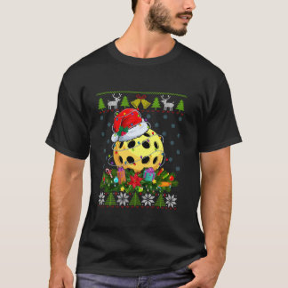 Pickleball Ball Weihnachtsmannmütze Weihnachtslich T-Shirt