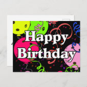 Pickleball Balloons Confetti Happy Birthday  Postkarte (Vorne/Hinten)