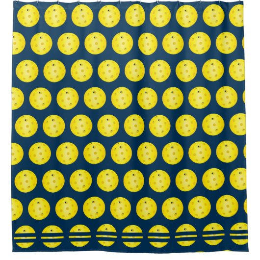 Pickleball Balls Gelb und Gemustert blau Duschvorhang (Vorderseite)