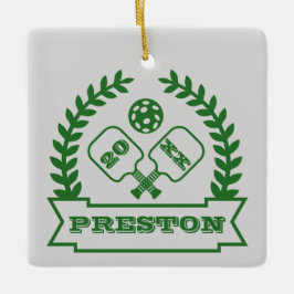 Pickleball-Benutzerdefiniertes Jahr und Name Keramikornament