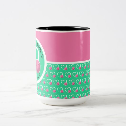 Pickleball Bewertung Valentinherz Rosa Türkis Zweifarbige Tasse (Mittel)