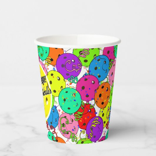 Pickleball Birthday Balloons Confetti Personalisie Pappbecher (Links)