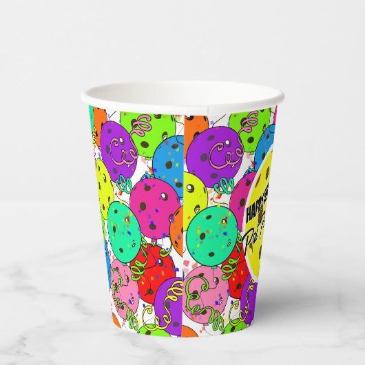 Pickleball Birthday Balloons Confetti Personalisie Pappbecher (Rechts)