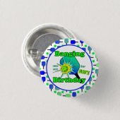 Pickleball Birthday Blue Green Paddle Ball Banging Button (Vorne & Hinten)