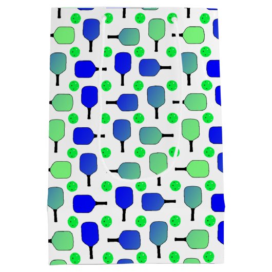 Pickleball Birthday Blue Green Paddle Ball Banging Mittlere Geschenktüte (Rückseite)