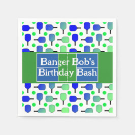 Pickleball Birthday Blue Green Paddle Ball Banging Serviette